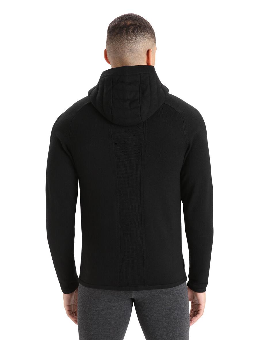 Black Men's Icebreaker ZoneKnit™ Merino Insulated Long Sleeve Zip Hoodie | USA 1266BEXC